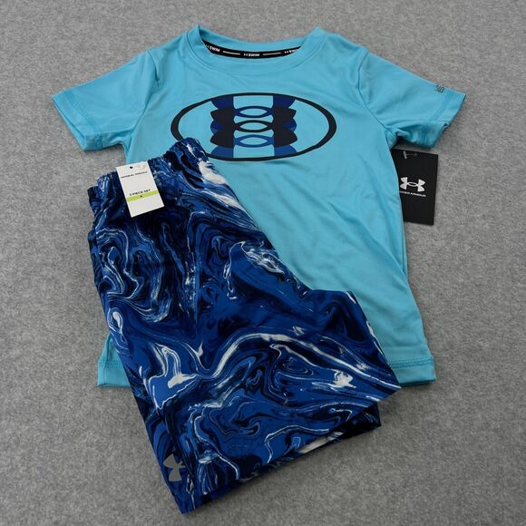 Under Armour‎ Rash Guard Tee and Swim Trunks Outfit 2 piece Boys Size 4 - Picture 1 of 9